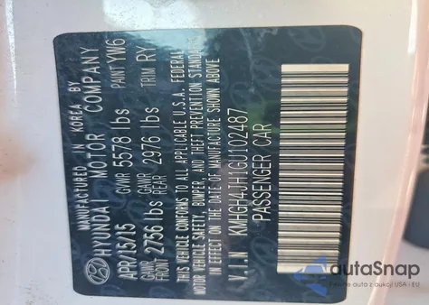 2016 Hyundai Equus Signature from USA, damaged, VIN KMHGH4JH1GU102487